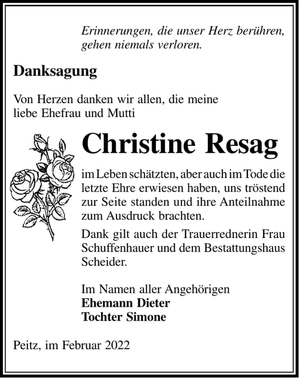 Danksagung Christine Resag