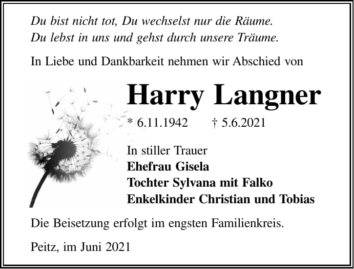 Traueranzeige Harry Langner