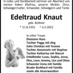 Traueranzeige Edeltraud Knaut, geb. Büttner