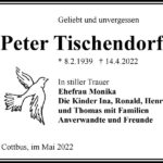 Traueranzeige Peter Tischendorf