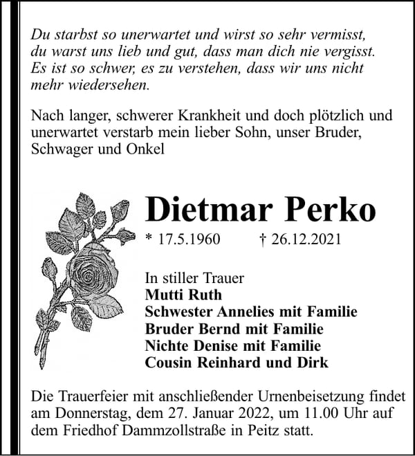 Traueranzeige Dietmar Perko