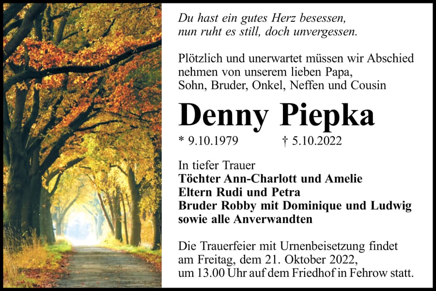 Traueranzeige Denny Piepka