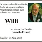 Traueranzeige Willi Frenzel