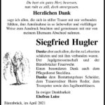 Danksagung Siegfried Hugler