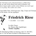 Traueranzeige Friedrich Riese