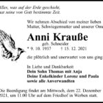 Traueranzeige Anni Krauße, geb. Schneider