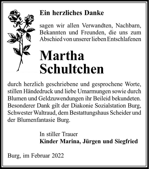 Danksagung Martha Schultchen