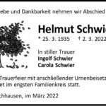 Traueranzeige Helmut Schwier