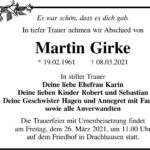 Traueranzeige Martin Girke