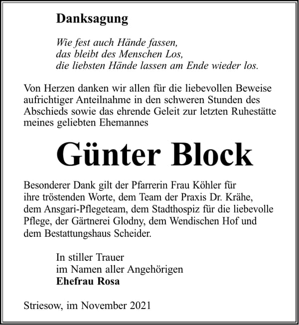 Traueranzeige Günter Block