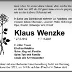 Traueranzeige Klaus Wenzke