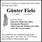Traueranzeige Günter Fielo