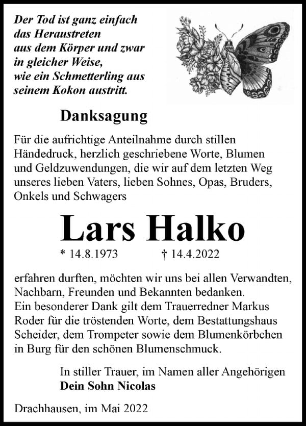 Danksagung Lars Halko