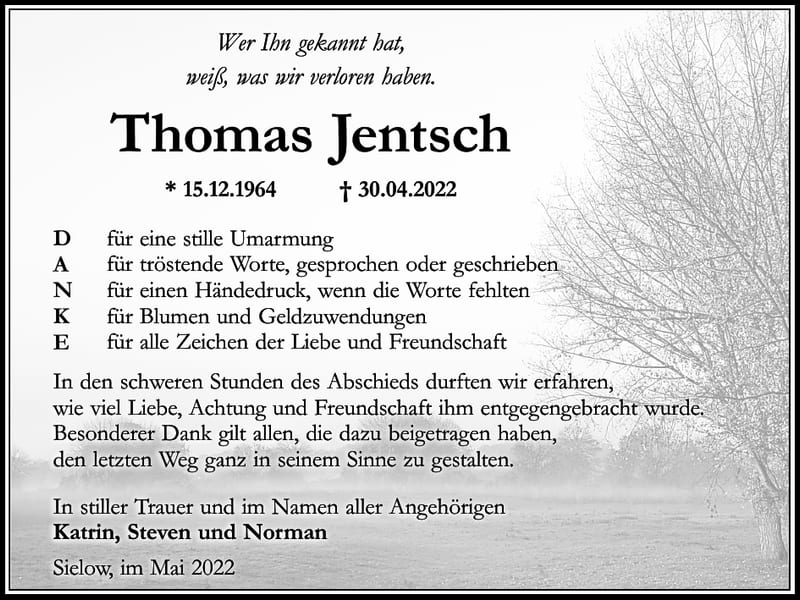 Danksagung Thomas Jentsch