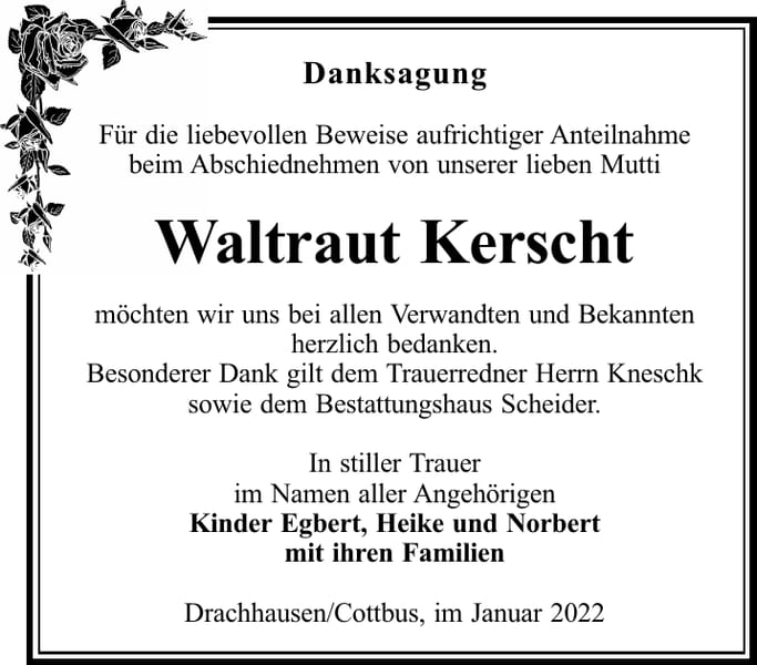 Danksagung Waltraut Kerscht