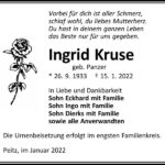 Traueranzeige Ingrid Kruse, geb. Panzer