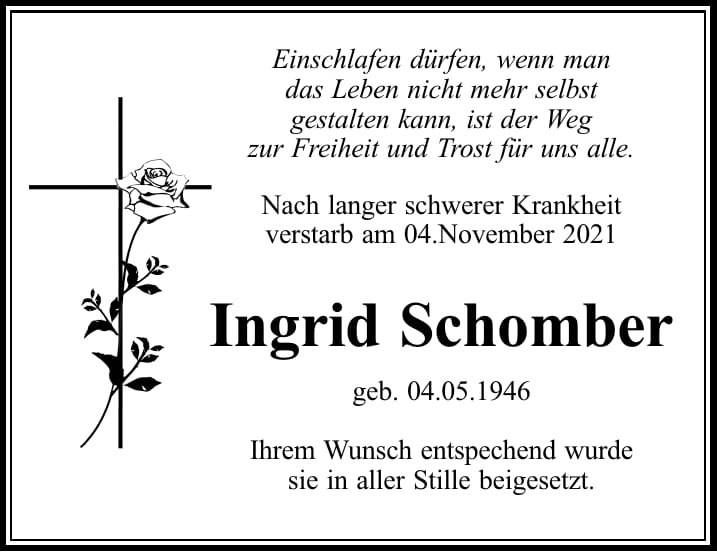 Traueranzeige Ingrid Schomber