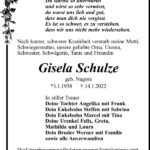 Traueranzeige Gisela Schulze, geb. Nagora