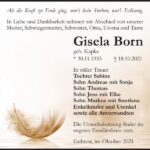 Traueranzeige Gisela Born, geb. Kapke