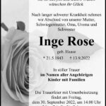 Traueranzeige Inge Rose, geb. Haase