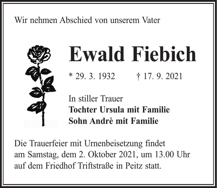 Traueranzeige Ewald Fiebich