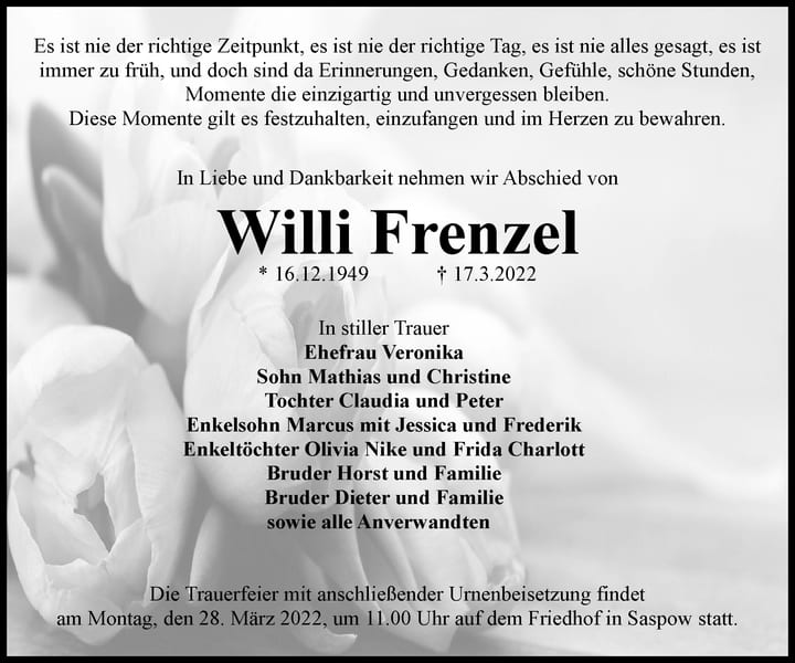 Danksagung Willi Frenzel
