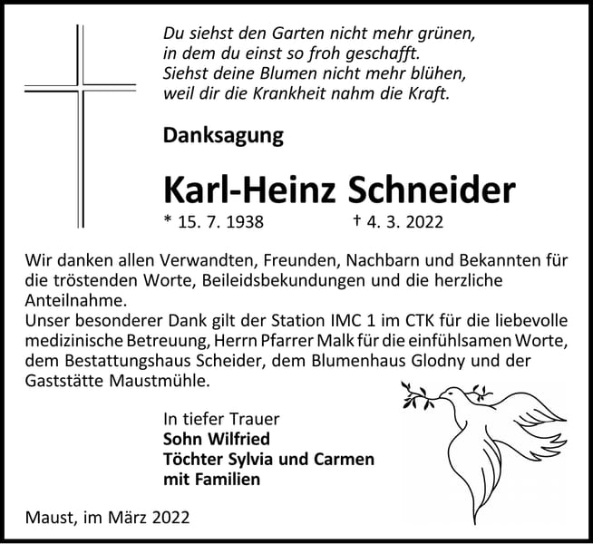 Danksagung Karl-Heinz Schneider