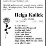 Traueranzeige Helga Kollek, geb. Chudek