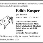 Traueranzeige Edith Kasper, geb. Skropke