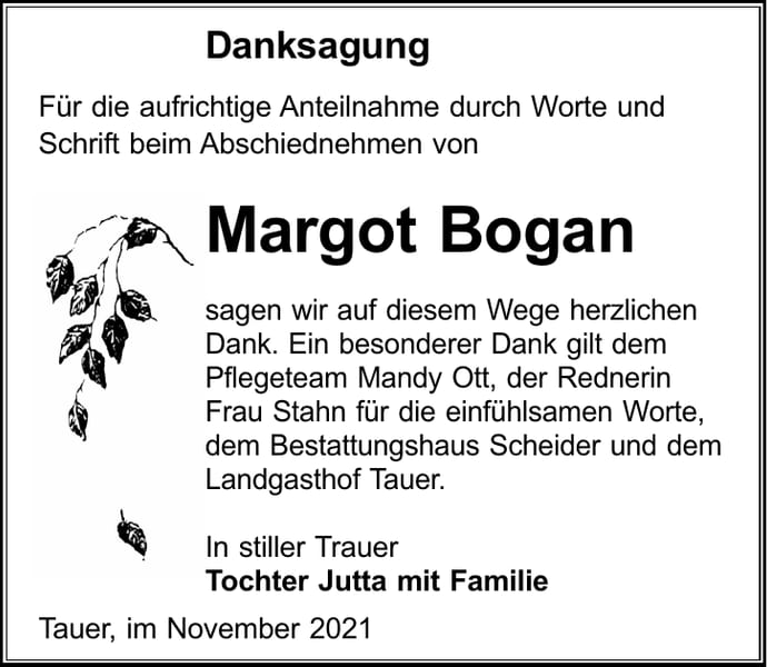 Danksagung Margot Bogan
