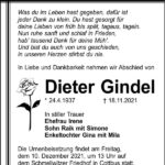 Traueranzeige Dieter Gindel