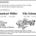 Traueranzeige Hanskarl Möller und Ella Schmago