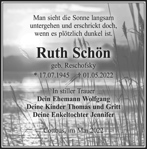 Traueranzeige Ruth Schön, geb. Reschofsky