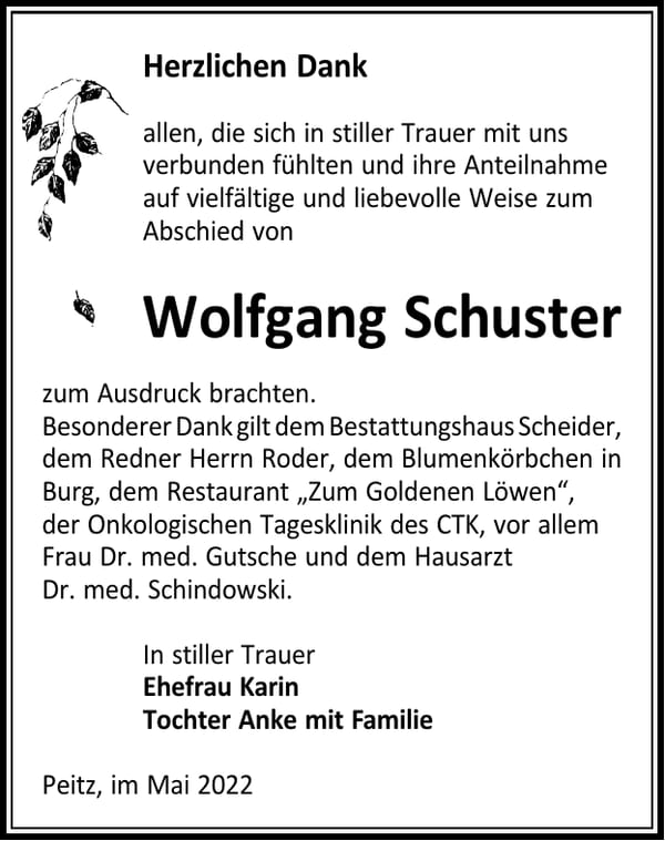 Danksagung Wolfgang Schuster