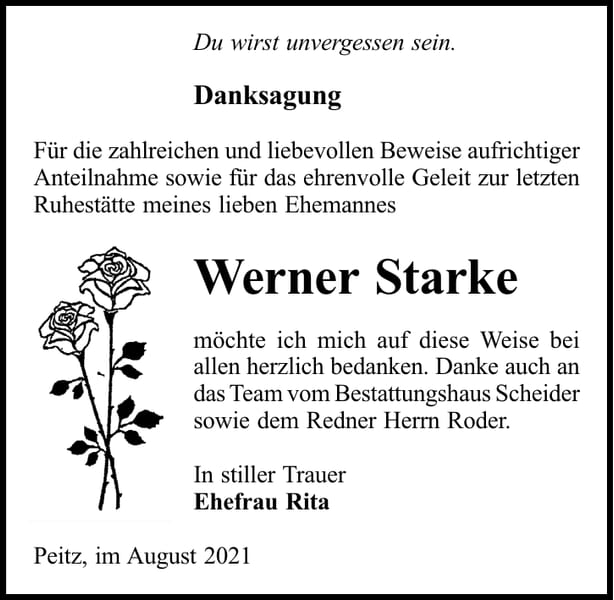 Danksagung Werner Starke