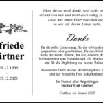 Traueranzeige Elfriede Gärtner