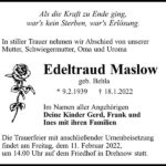 Traueranzeige Edeltraud Maslow, geb. Behla