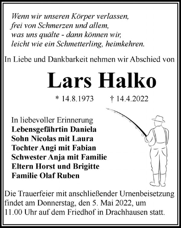 Traueranzeige Lars Halko