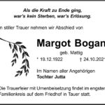 Traueranzeige Margot Bogan, geb. Mattig