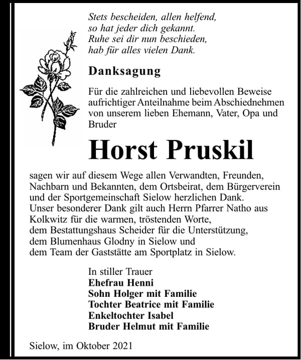Danksagung Horst Pruskil