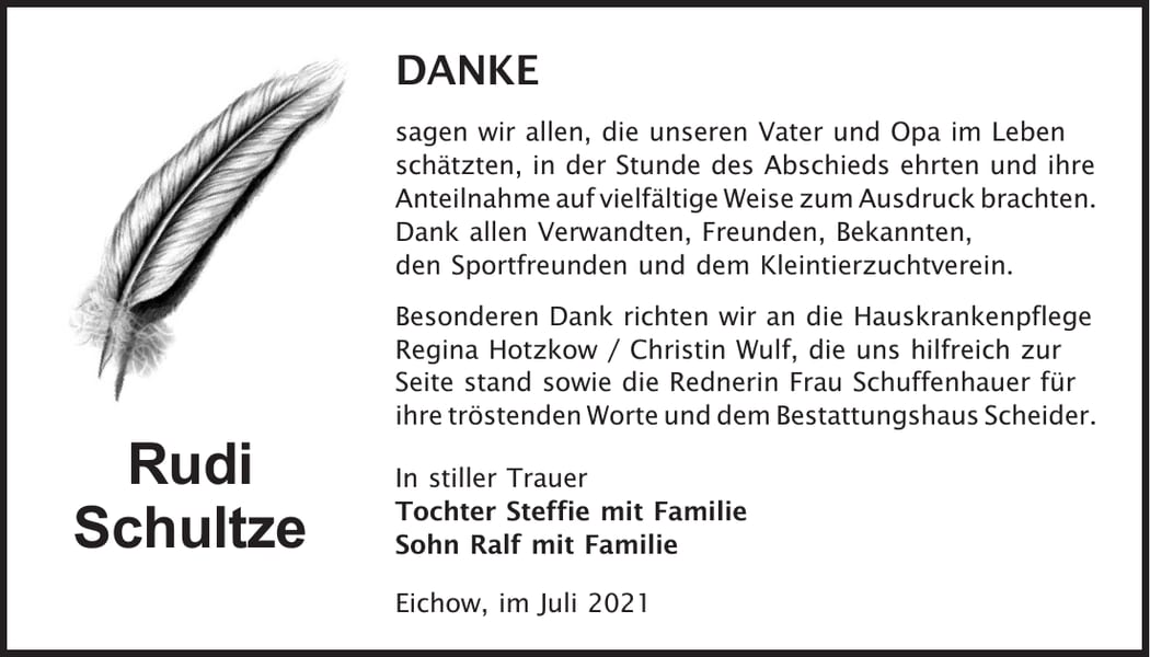 Danksagung Rudi Schultze
