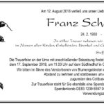 Traueranzeige Franz Schenk