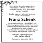 Danksagung Franz Schenk