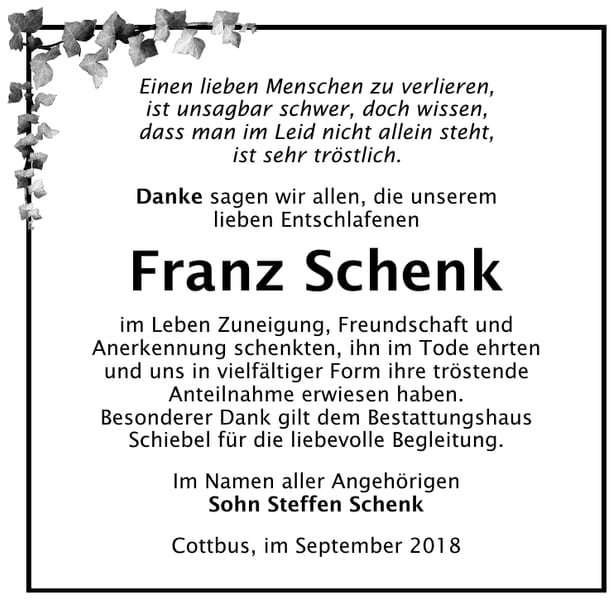 Danksagung Franz Schenk