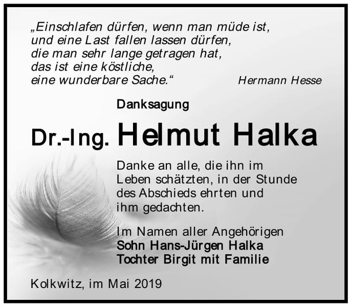 Danksagung Dr.-Ing. Helmut Halka