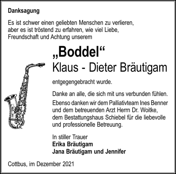 Danksagung Klaus - Dieter Bräutigam