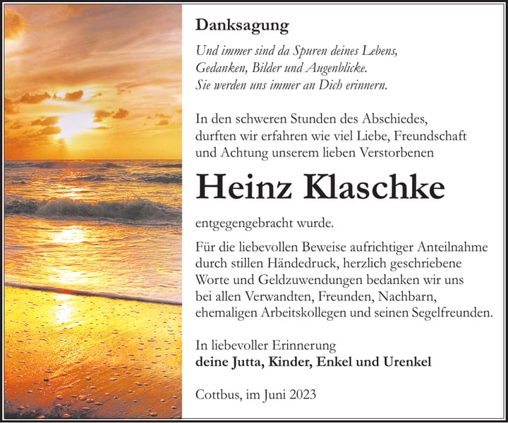 Danksagung Heinz Klaschke