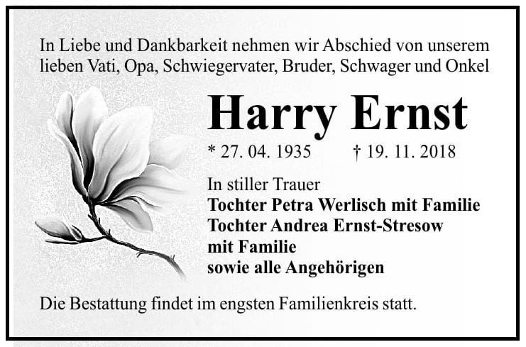 Traueranzeige Harry Ernst