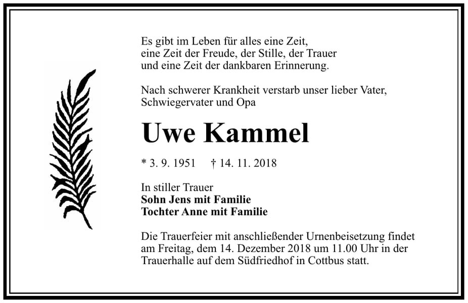 Traueranzeige Uwe Kammel