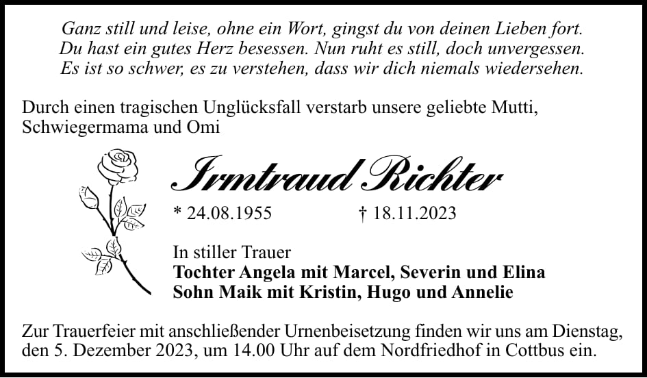 Traueranzeige Irmtraud Richter